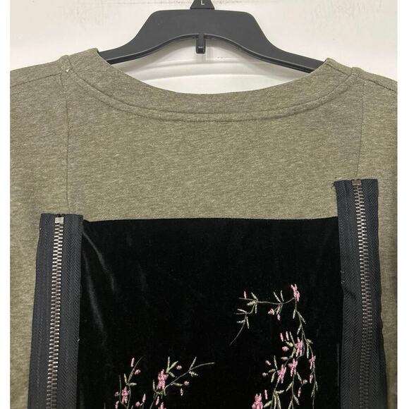 POL Green With Velvet Bows Embroidered Floral Quirky Unique Sweatshirt Large - Picture 9 of 13